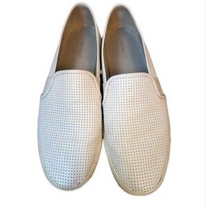 Vince Women’s Blair Perforated White Leather Flat Slide On‎ Shoes- Size 9.5